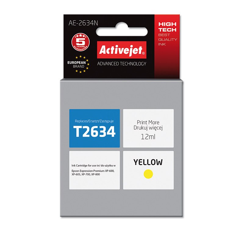 Cartus compatibil T2634 yellow pentru Epson C13T26314010, 12 ml, Premium Activejet, Garantie 5 ani