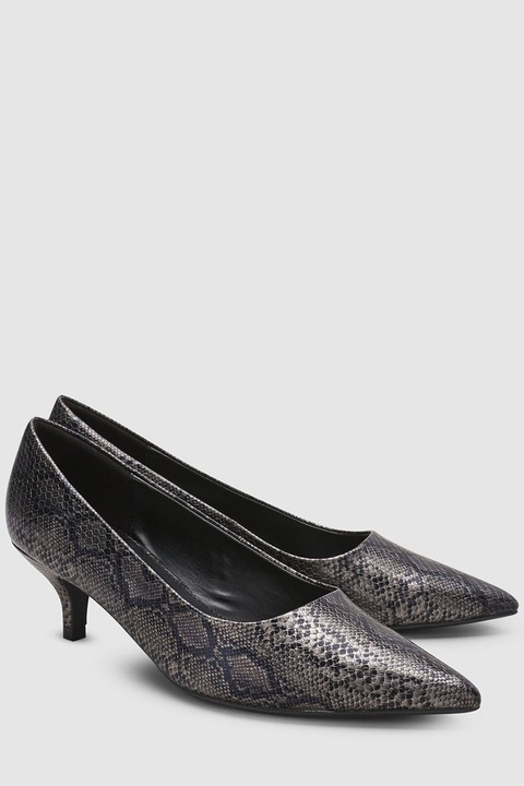 NEXT, Pantofi de piele ecologica cu model reptila, Negru, 6.5-WIDE