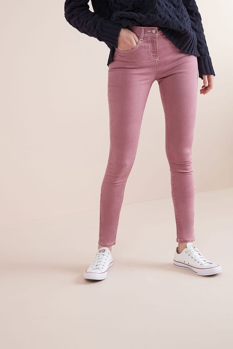 NEXT, Blugi skinny cu talie medie, Roz prafuit, 8L