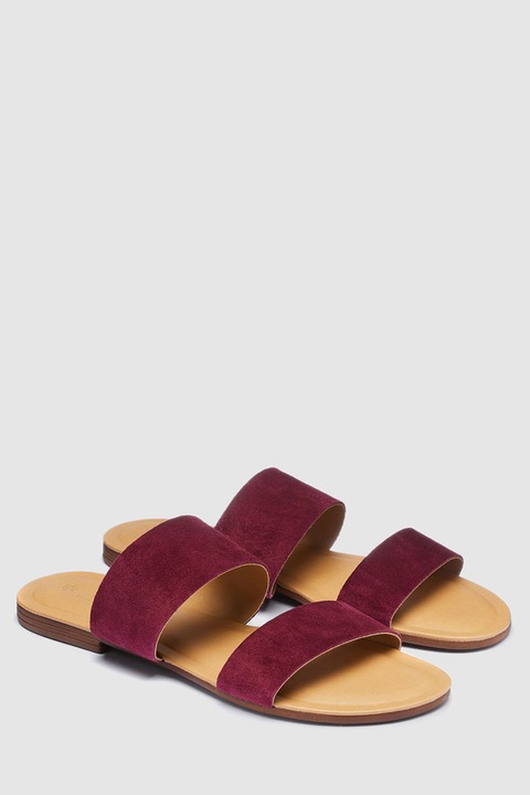 NEXT, Papuci de piele intoarsa cu 2 barete, Violet, 8