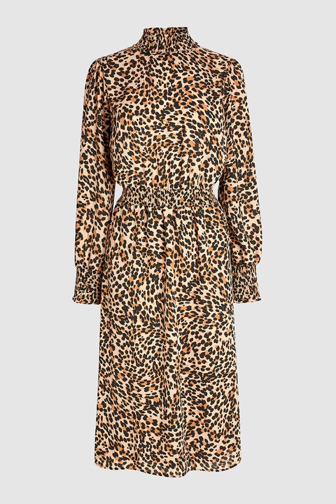 NEXT, Rochie cu animal print si fronseuri, Maro, 12T