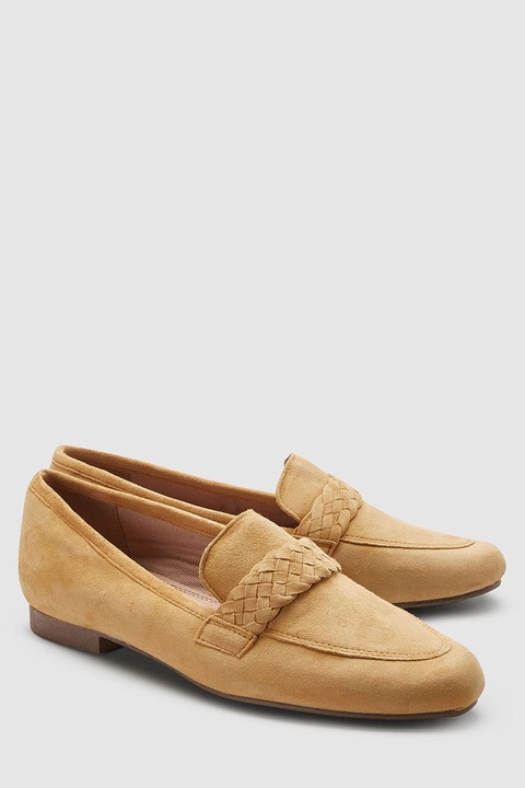 NEXT, Pantofi loafer de piele intoarsa, Galben mustar, 4-WIDE