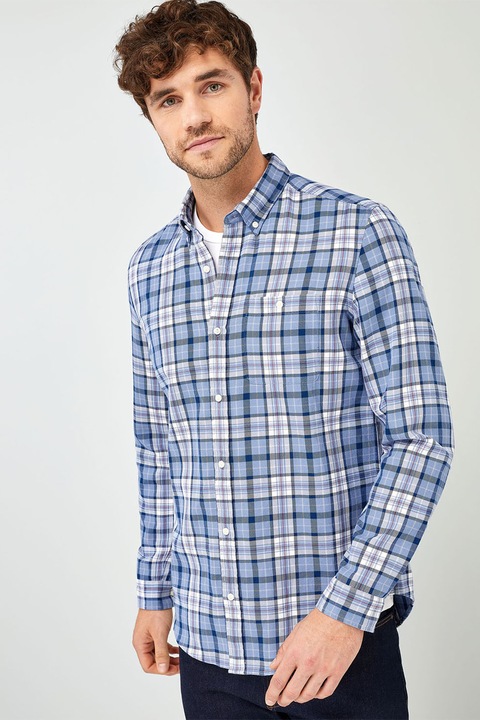 NEXT, Camasa in carouri cu guler fixat cu nasturi, Bleumarin/Alb, L