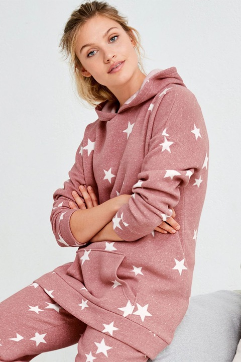 NEXT, Hanorac cu buzunar kangaroo, Roz prafuit/Alb, XL