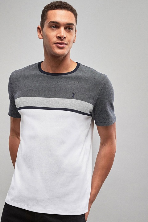 NEXT, Tricou cu detalii contrastante, Gri melange/Alb/Negru, XL