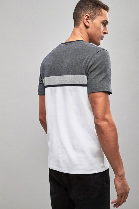 NEXT, Tricou cu detalii contrastante, Gri melange/Alb/Negru, XL