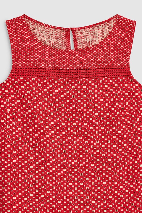 NEXT, Top din amestec de in, cu model geometric, Rosu/Alb, 24