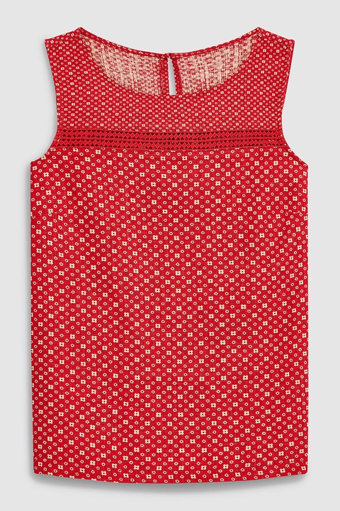 NEXT, Top din amestec de in, cu model geometric, Rosu/Alb, 24