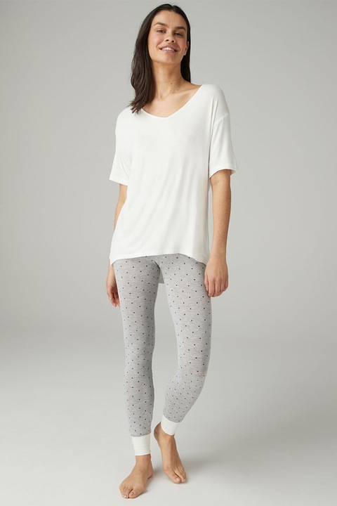 NEXT, Pijama cu model, Gri melange/ Alb, 16