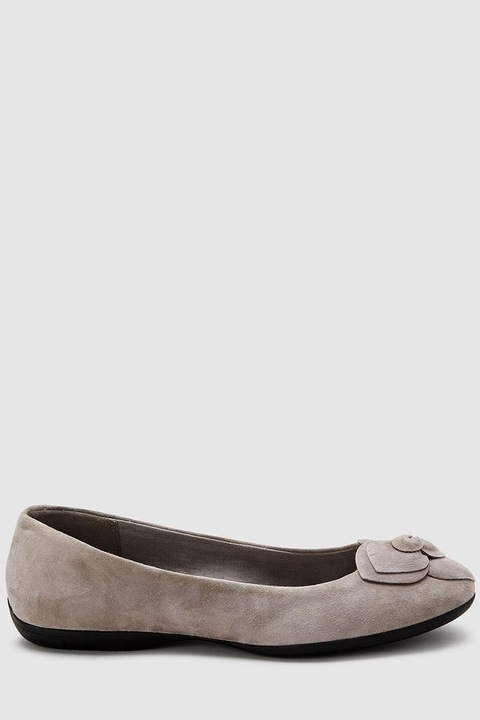 NEXT, Balerini de piele intoarsa cu aplicatie cu floare, Gri, 5.5