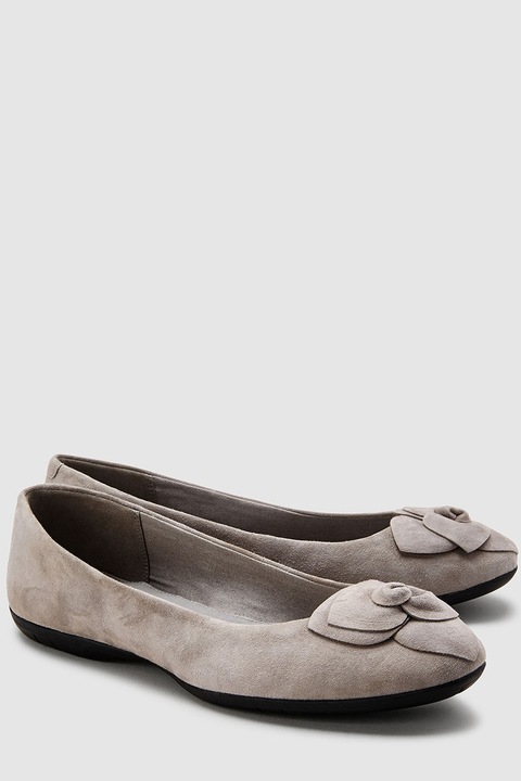 NEXT, Balerini de piele intoarsa cu aplicatie cu floare, Gri, 5.5