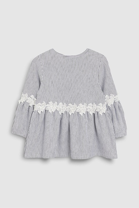 NEXT, Bluza evazata cu garnitura de dantela, bleumarin inchis, alb, 7Y Standard