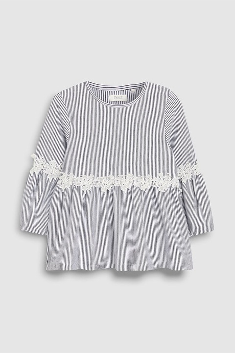 NEXT, Bluza evazata cu garnitura de dantela, bleumarin inchis, alb, 7Y Standard