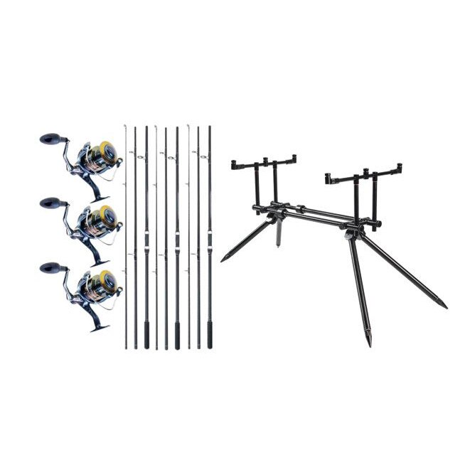 Set 3 Lansete, Master Carp, 3.90 metri, echipate cu 3 Mulinete, G360R, plus Rod pod, cu 3 posturi