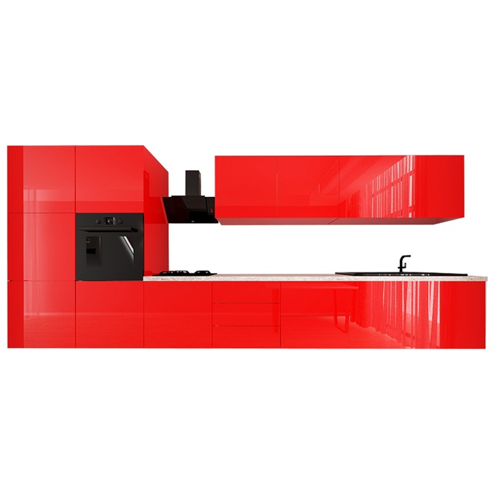 Set Mobila Bucatarie Modulara EVORA 4 , MDF ROSU Lucios, 4.2 m