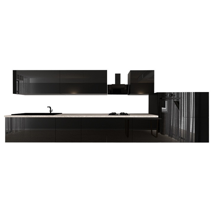 Set Mobila Bucatarie Modulara EVORA 5 , MDF NEGRU Lucios, 4.8 m