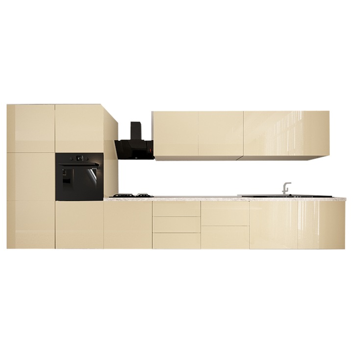 Set Mobila Bucatarie Modulara EVORA 4 , MDF CAPPUCCINO Lucios, 4.2 m