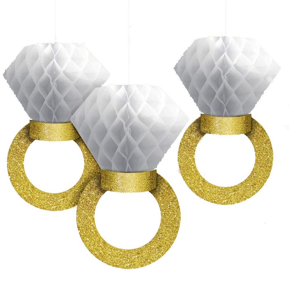 Decoratiuni in forma de inel cu diamant de agatat - 30.4 cm, Amscan 290047, set 3 bucati