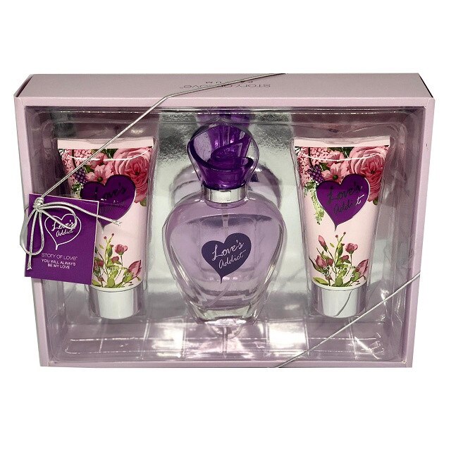 Set Love Addict, femei , Apa de parfum 100ml, Gel de dus 90 ml, lotiune de corp 90ml