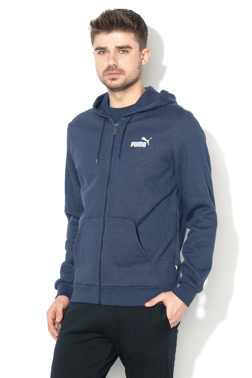 Puma, Hanorac cu fermoar si captuseala din fleece, Albastru inchis melange, M