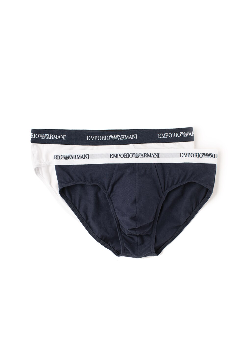 Emporio Armani Underwear, Set de chiloti cu banda logo in talie - 2 perechi, Alb/Bleumarin