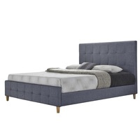 Pat tapitat dormitor ,cu tablie matlasata, stofa gri, 160x200 cm,suport saltea inclus,Bortis Impex