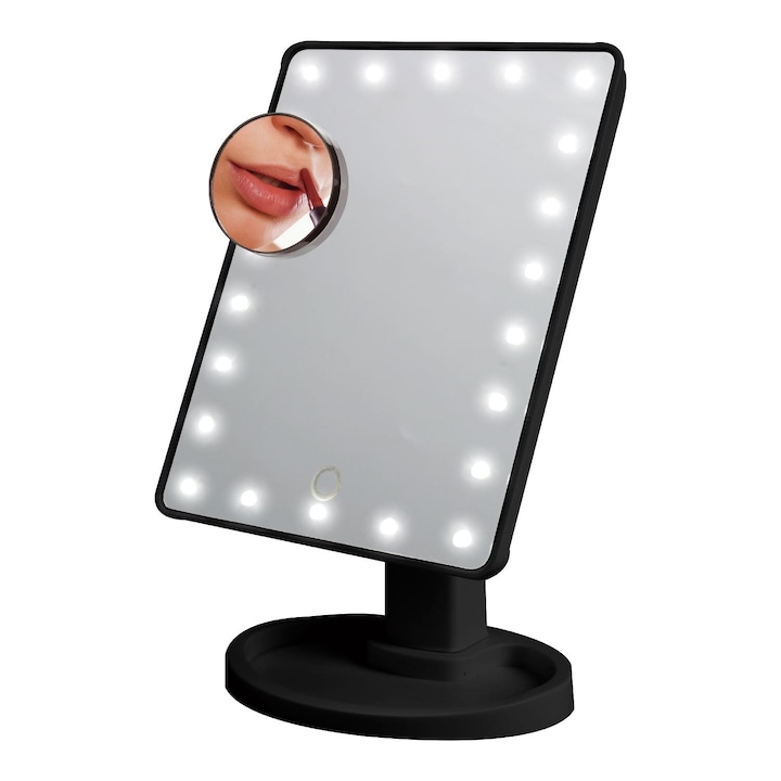 LED огледало за грим, 22 лампи, въртене на 180º, черно, Vivo, DGI0609