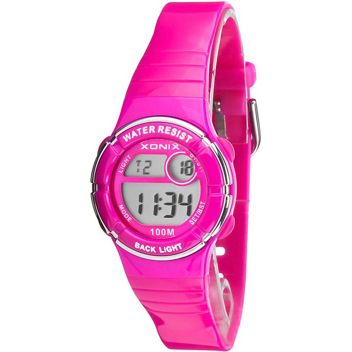 Ceas digital copii Xonix, XDE66K/3, Roz, functii sport, iluminare de fundal
