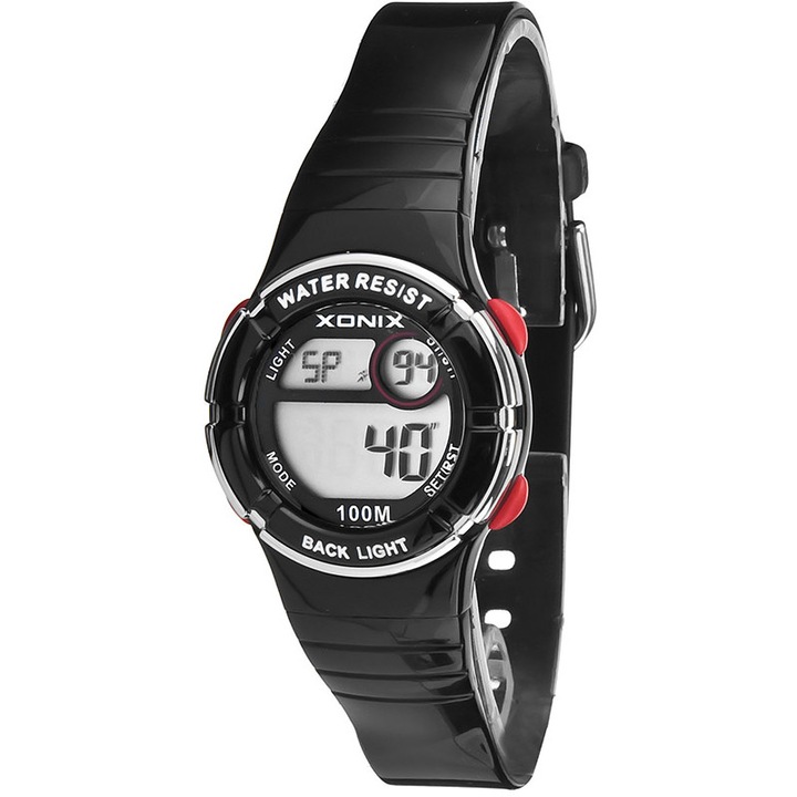 Ceas digital copii Xonix, Negru, functii sport, rezistenta la apa 10 ATM