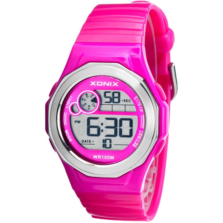 Ceas digital copii Xonix, XDHK/9, Roz, functii sport, rezistenta la apa 10 ATM