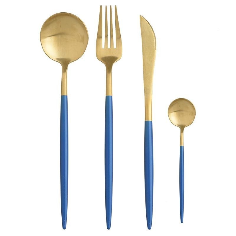 Set tacamuri 24 piese Elegance Blue Gold, otel inoxidabil