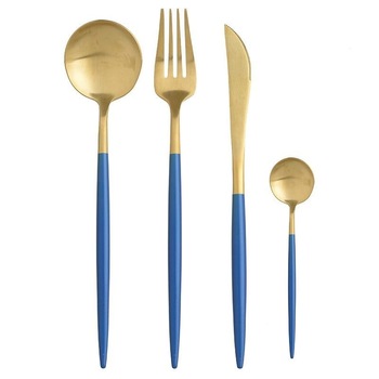 Set tacamuri 24 piese Elegance Blue Gold, otel inoxidabil Set tacamuri 24 piese Elegance Blue Gold, otel inoxidabil