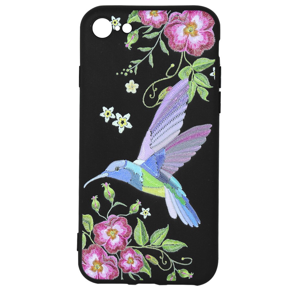 Husa Silicon Just Must Printed Embroidery pentru iPhone 8 / 7, Colibri
