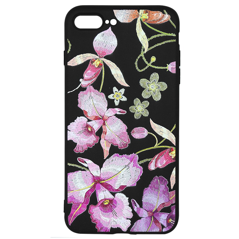 Husa Silicon Just Must Printed Embroidery pentru iPhone 8 Plus / 7 Plus, Pink Flowers