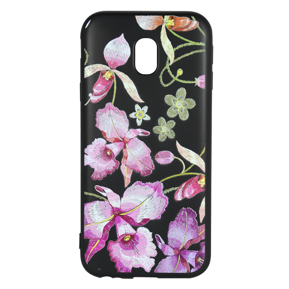 Husa Silicon Just Must Printed Embroidery pentru Samsung Galaxy J3 2017, Pink Flowers