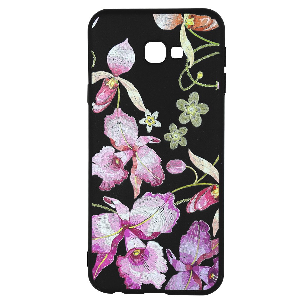 Husa Silicon Just Must Printed Embroidery pentru Samsung Galaxy J4 Plus, Pink Flowers