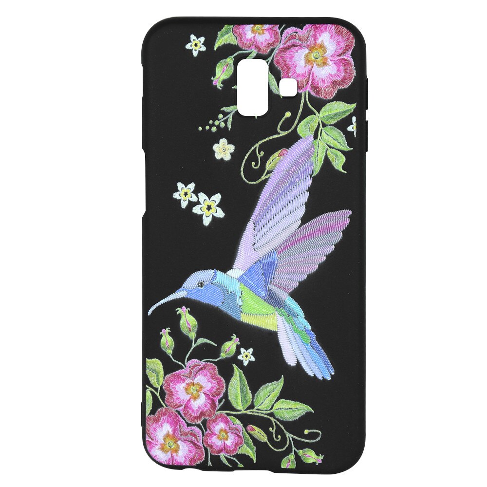 Husa Silicon Just Must Printed Embroidery pentru Samsung Galaxy J6 Plus, Colibri