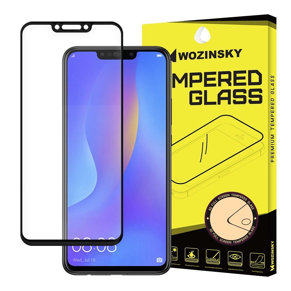 Folie Sticla Wozinsky Super Tough pentru Huawei P Smart+ Plus, 5D, Full Cover (acopera tot ecranul), Full Glue, Negru