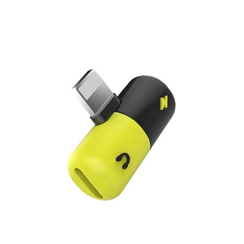 Adaptor Dual Lightning si Casti iPhone 2 in 1, mufa de incarcare rapida si casti simultan pentru iPhone 7, 8, X, XS, XR, Galben/Negru Adaptor Dual Lightning si Casti iPhone 2 in 1, mufa de incarcare rapida si casti simultan pentru iPhone 7, 8, X, XS, XR, Galben/Negru