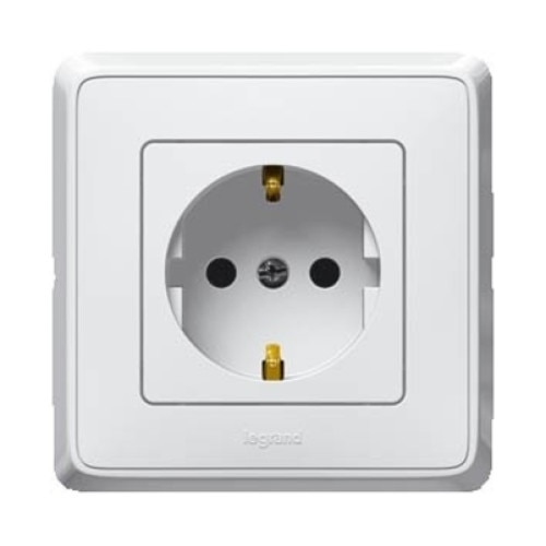 Priza simpla LEGRAND incastrata, rama inclusa, contact de protectie, alba, AN