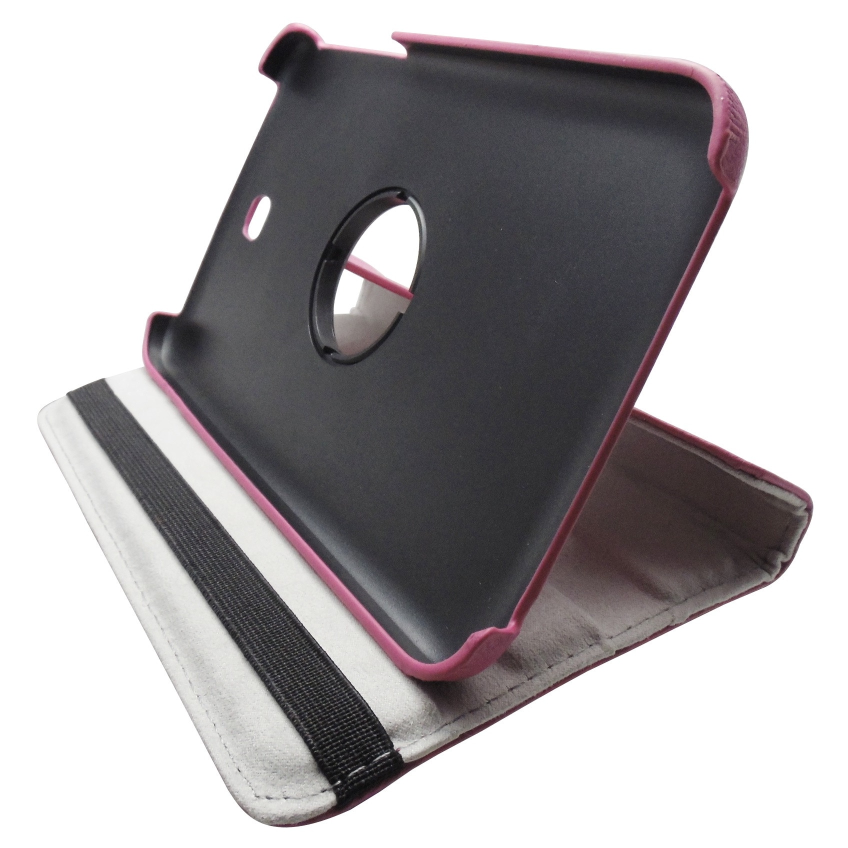 Husa tip carte roz ciclam rotativa cu stand pentru Samsung Galaxy Tab 3 P3200 (SM-T211), P3210 (SM-T210)