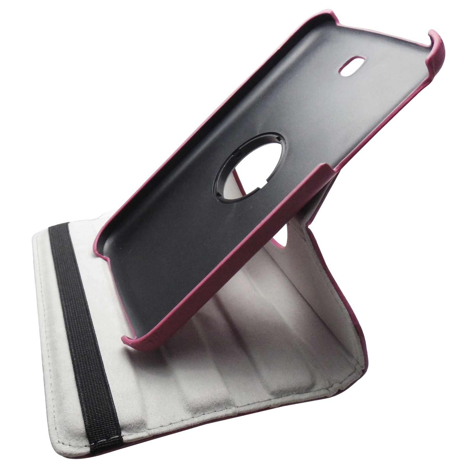 Husa tip carte roz ciclam rotativa cu stand pentru Samsung Galaxy Tab 3 P3200 (SM-T211), P3210 (SM-T210)