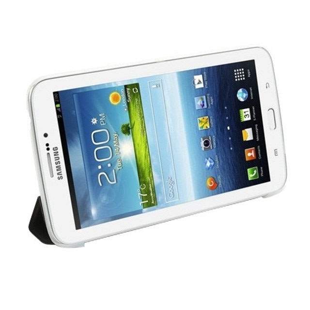 Husa tip carte neagra spate transparent cu stand pentru Samsung Galaxy Tab 3 P3200 (SM-T211), P3210 (SM-T210)