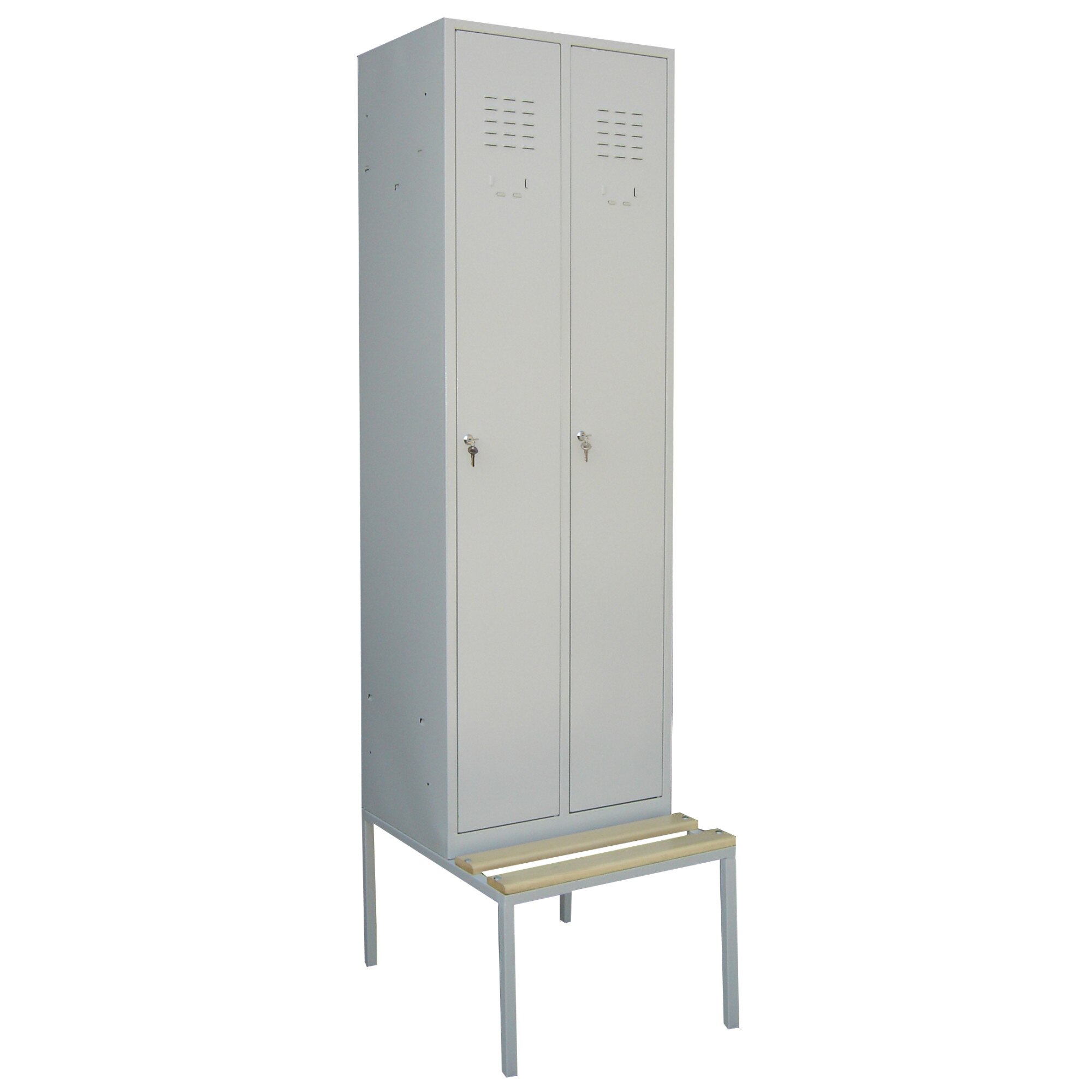 Vestiar metalic compartimentat cu 2 usi si bancuta, 800x450x2200 mm (LxlxH), ECO+