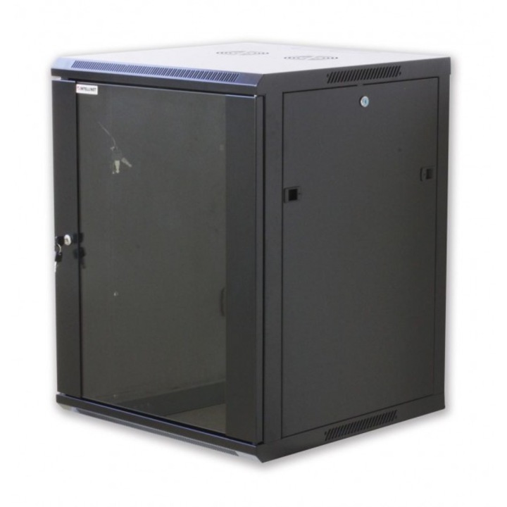 Окачен метален шкаф Intellinet Rack 19" 6U, 600x450mm, Сглобен, Стъклена врата, Черен