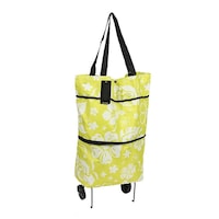 Sacosa pliabila-carucior cu roti pentru cumparaturi, 32cm x 38cm galbena
