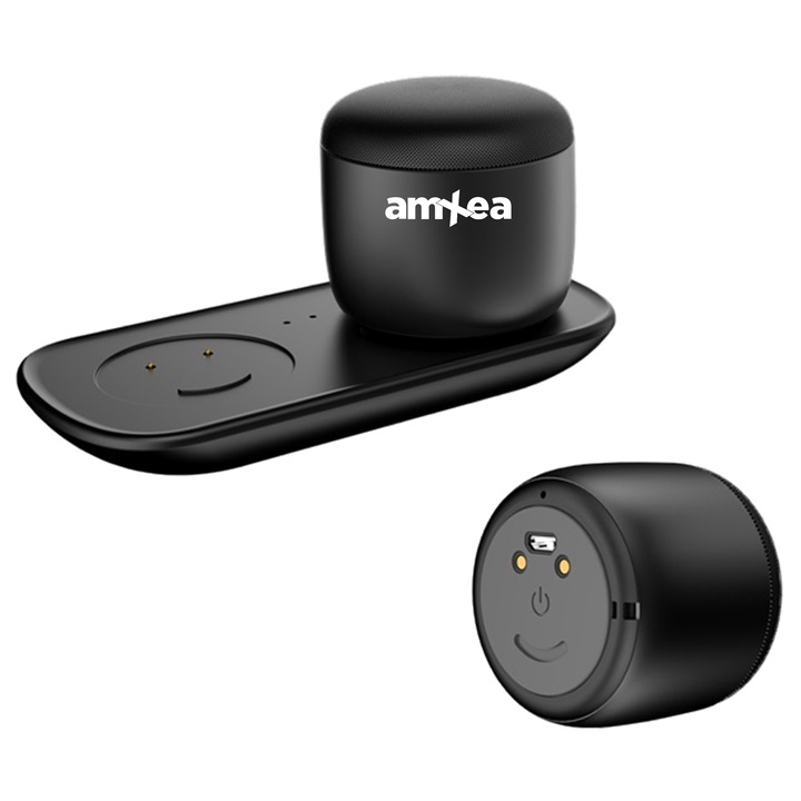 Set 2 Boxe portabile amXea F2 Negru cu statie de alimentare, wireless, bluetooth, baza magnetica, boxa portabila