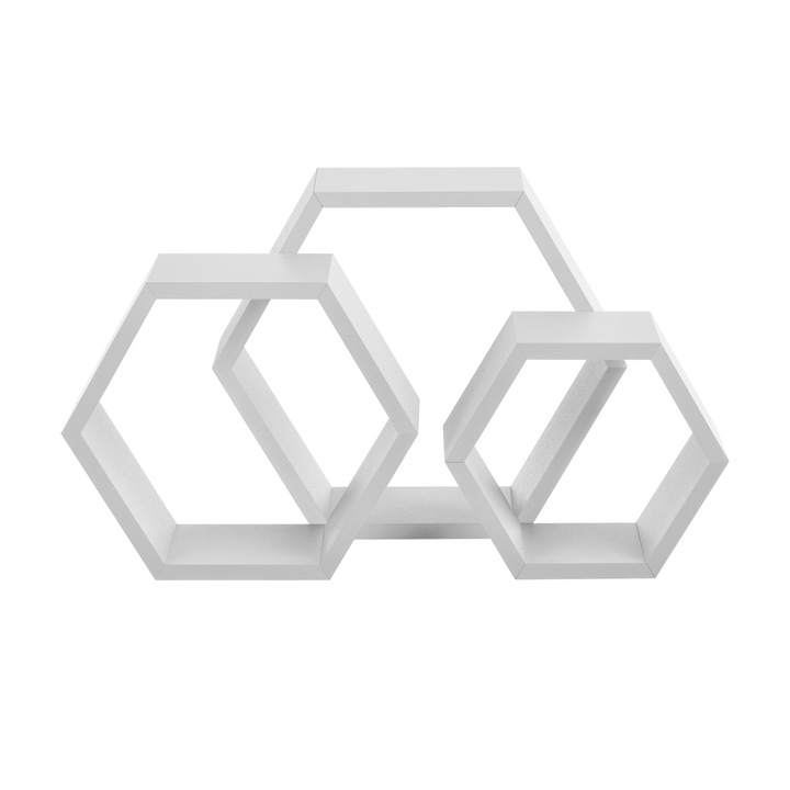 Set Design Retro Style, 3 rafturi perete Modell 20, en.casa, MDF, alb mat lacuit