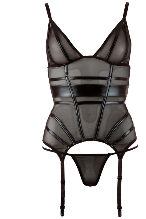 Cottelli - fényes csíkos, áttetsző felső (fekete) - XL