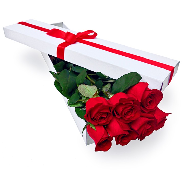 Buchet 7 trandafiri rosii in cutie